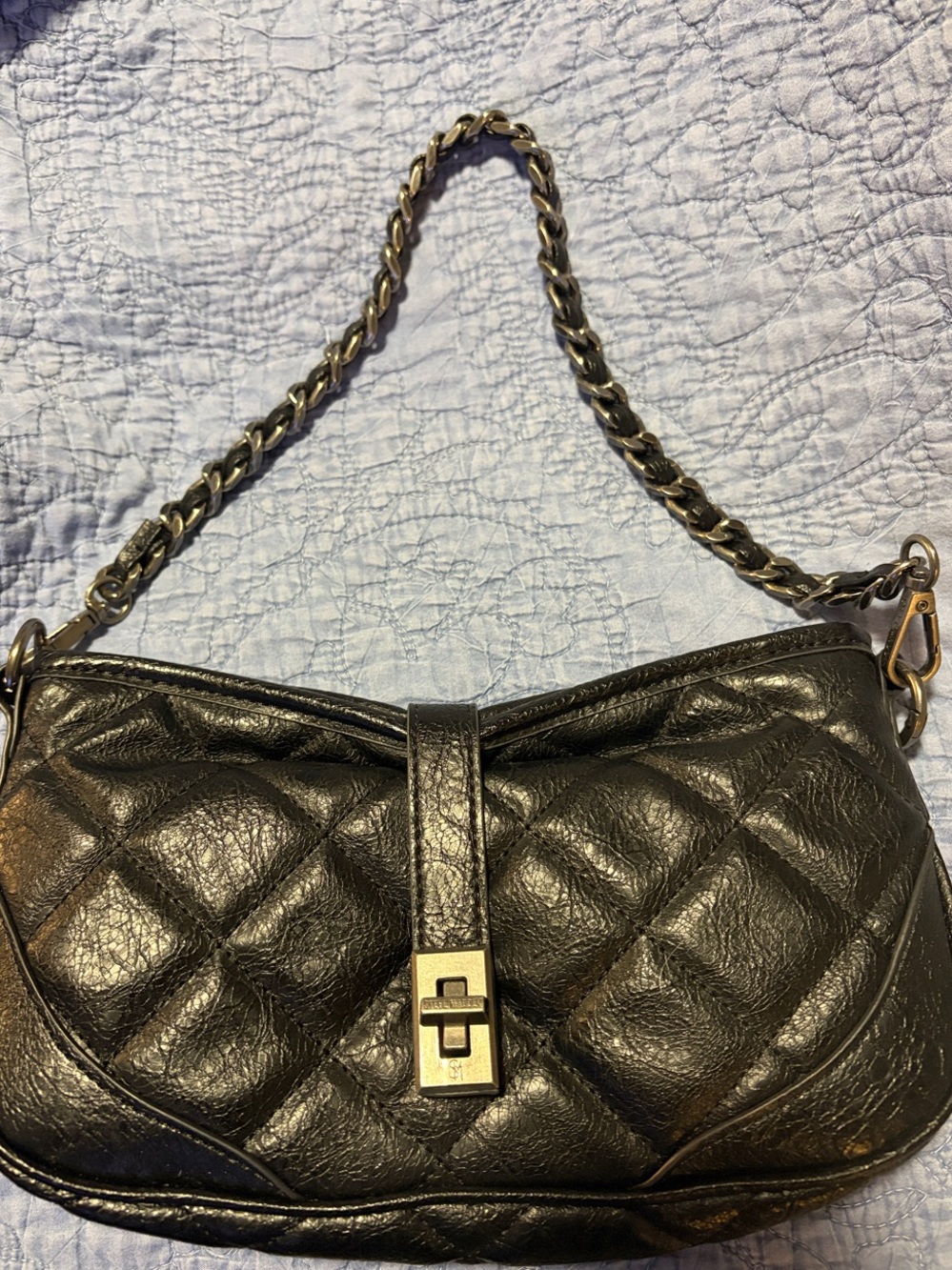 Steve Madden Black Quilted Shoulder Bag with Chain Strap and Turn-Lock
